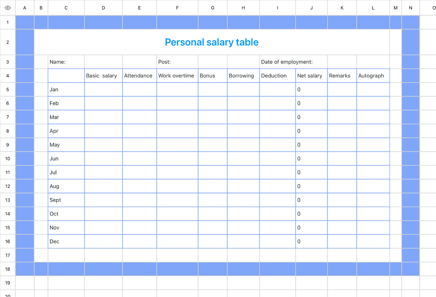 Personal salary table
